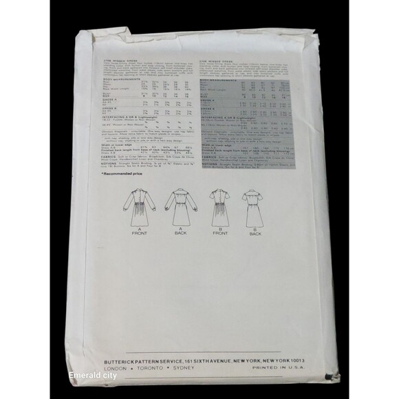 Vintage Misses Loose Fitting Dress Pattern Evan Picone Butterick 3708 Cut Size 8 - Picture 3 of 5